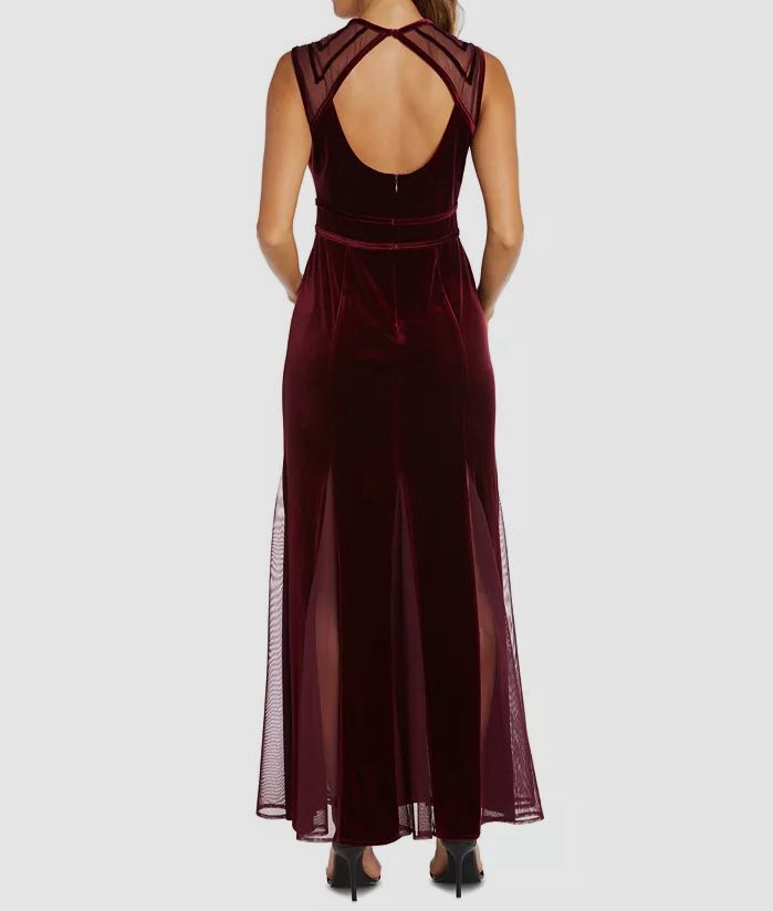 NW Nightway Women's Red Velvet Long Lined Gown Evening Dress Size