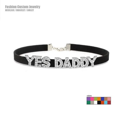 Rhinestone Letters YES DADDY Choker Necklace Women Lovers Goth Collar Cosplay
