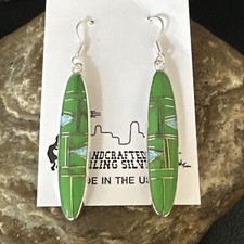 Green Gaspiete Southwestern Sterling Silver Inlay Earrings 1.5? 14933
