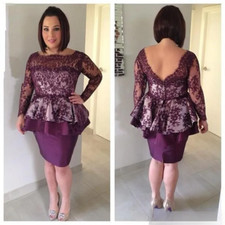 Plus Size Short Mother of Bride Dresses Long Sleeves Lace Mother Gowns Backless