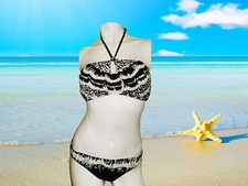 NEW GOTTEX JUPITER black ivory HALTER TOP BIKINI BATHING SUIT SWIMSUIT SET sz 8