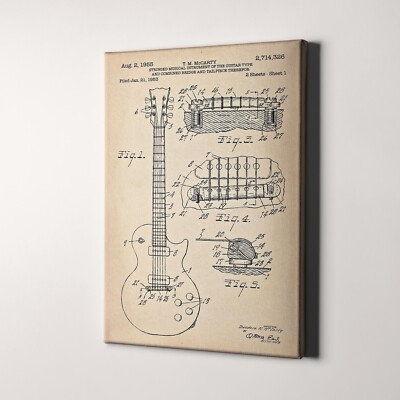 Les Paul Guitar Patent Vintage Guitars Patents Canvas Print Wall Art | eBay
