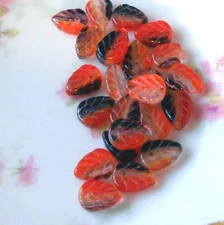 #709 Vintage Leaf Beads Leaves Czech Glass Czech Pressed Rare Drops Orange NOS