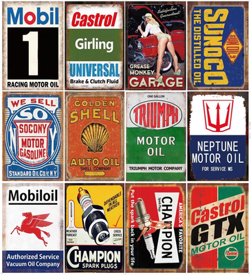 #ad 12 Pieces Gas and Oil Tin Signs Retro Vintage Metal Sign for Home Man Cave Gara $45.68