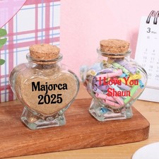 Personalised Heart Glass Keepsake Bottle - Holiday Sand - Gift - Memento