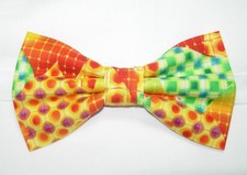 Trendy Colorful Bow tie, Orange, Green  Yellow Mosaic Medley, Pre-tied Bow tie