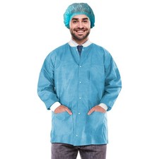 Blue Disposable Lab Jackets SMS 50 gsm Snaps 3 Pockets 100 Count 2X-Large