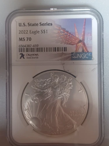 OKLAHOMA 2022 $1 American Silver Eagle T2 NGC MS70 OKLAHOMA State Series 👌 🔥