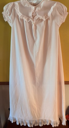 🎀 Vintage 70s Girls Sz 6 Pink Ruffle Lace Baby Doll Nightgown Robe Set Sweet 💕 - Picture 8 of 14