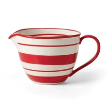 RARE Lenox Holiday Hand Paint Stripe BATTER BOWL Red White Holly Christmas NEW