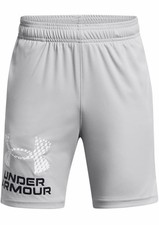 Under Armour Tech Logo Shorts Youth Mod Gray / White YXL 