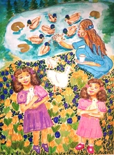 AGABIREY ART, DUCKS, ABSTRACT, WATER COLOR, ACRYLIC,15x11 SIGNED ORIGINAL PAPER