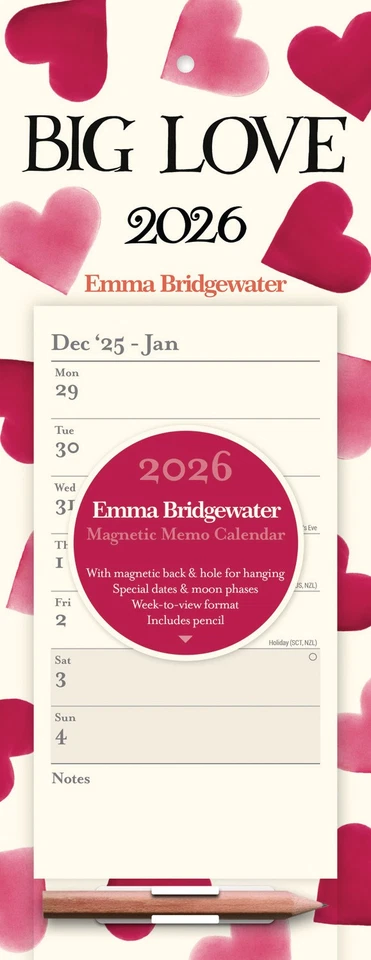 Carousel Calendars - Emma Bridgewater Big Pink Hearts WTV Magnetic Calendar 2026