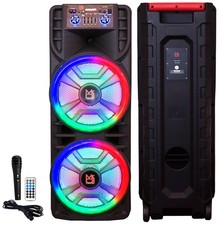 MR DJ NEWYORK 12" X 2 Rechargeable Portable Bluetooth Karaoke Speaker with