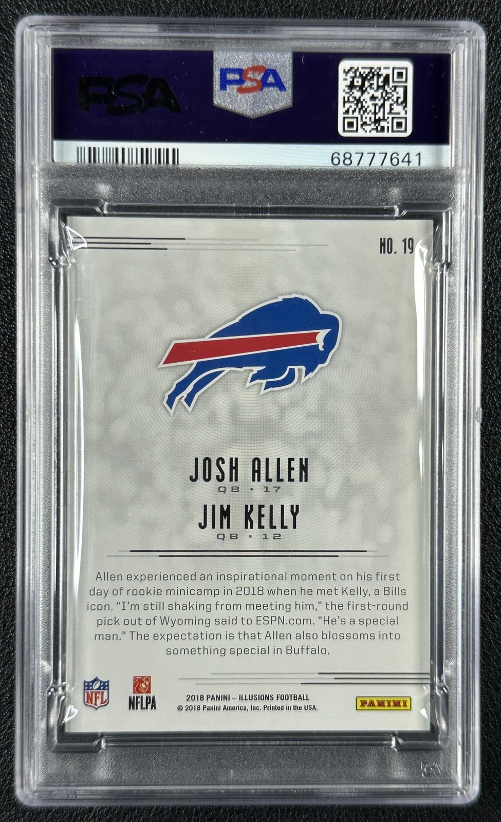 JOSH ALLEN JIM KELLY PSA 9 2018 PANINI ILLUSIONS #19 ROOKIE RC BILLS 7641 view 2