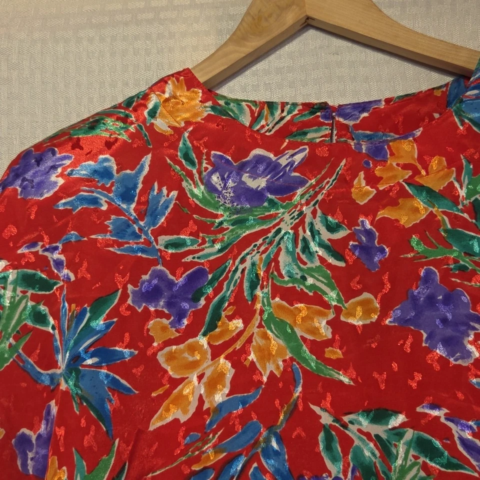 Blusa Nicola Vintage Pequeña Roja Floral Trasera Botón Top Años 80 90 Corea Foto 2 de 4