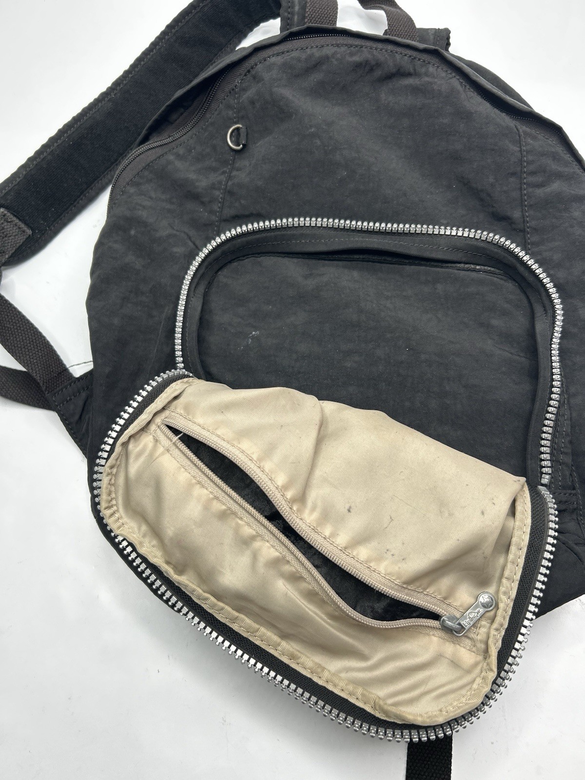 Kipling Black Canvas Lightweight Backpack Grey Zi… - image 13