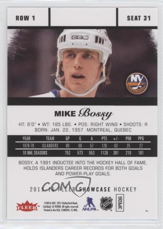 2015-16 Upper Deck Fleer Showcase Flair Row 1 Mike Bossy #31 HOF - Image 2 of 2