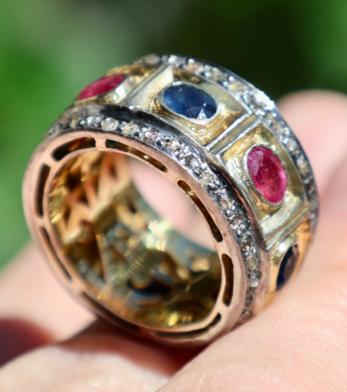 SOLID GOLD & SILVER NATURAL RUBY SAPPHIRE DIAMOND… - image 8