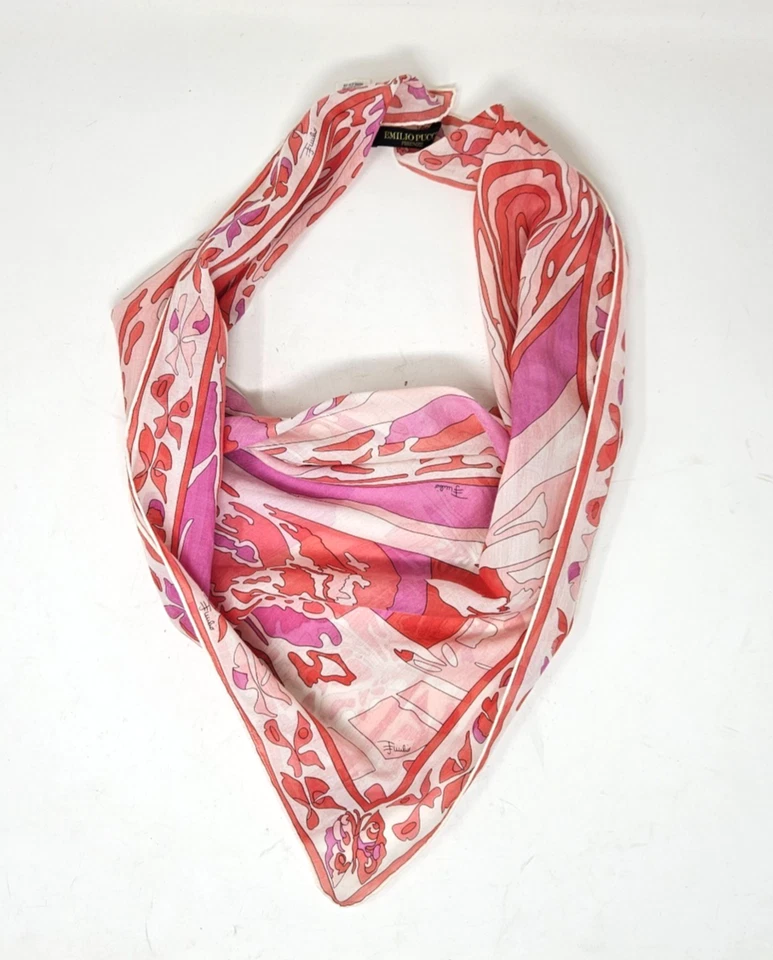 EMILIO PUCCI Firenze Italy Silk Blend Scarf Square 22 x 22 Inch Hand Rolled Hem - Image 4 of 4