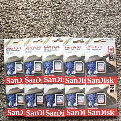 SanDisk Ultra PLUS 32 GB SDHC UHS-I Class 10 130MB/s Memory Card 10-Pack