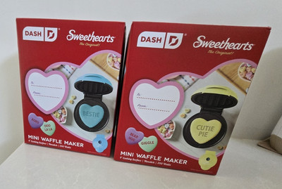 (2) Dash Sweethearts MINI WAFFLE MAKER Cutie Pie + Bestie Yellow Blue BRAND NEW