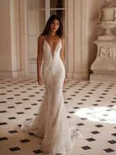 Embroidery Wedding Dresses Spaghetti Strap Bridal Gowns Mermaid Off-shoulder Net