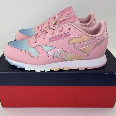 Reebok CL Classic Leather Kids Shoes Pink Blue Orange Size 2