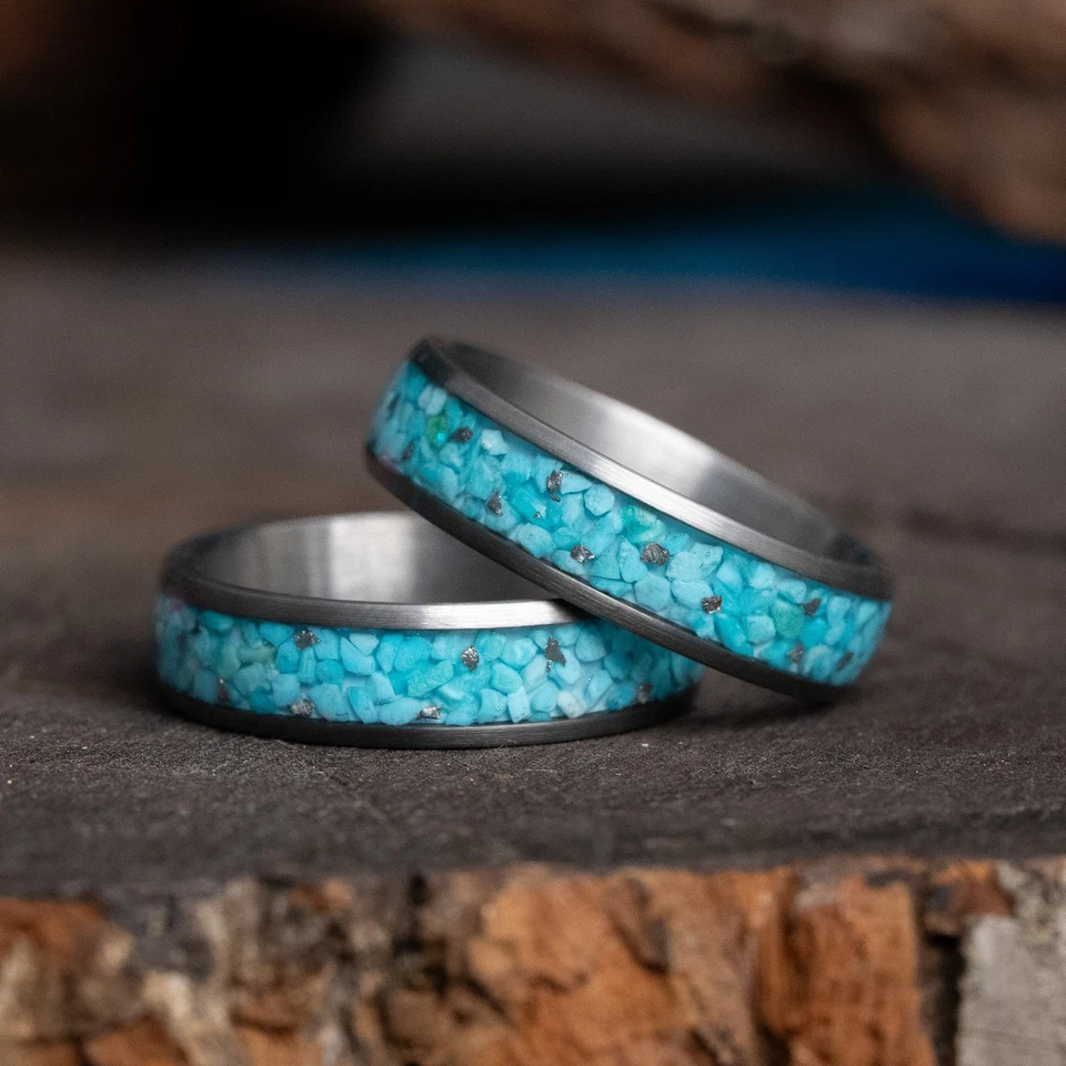 Alianza de boda Meteorito x Turquesa Carburo de Tungsteno para mujer u hombre 6 mm Foto 4 de 4