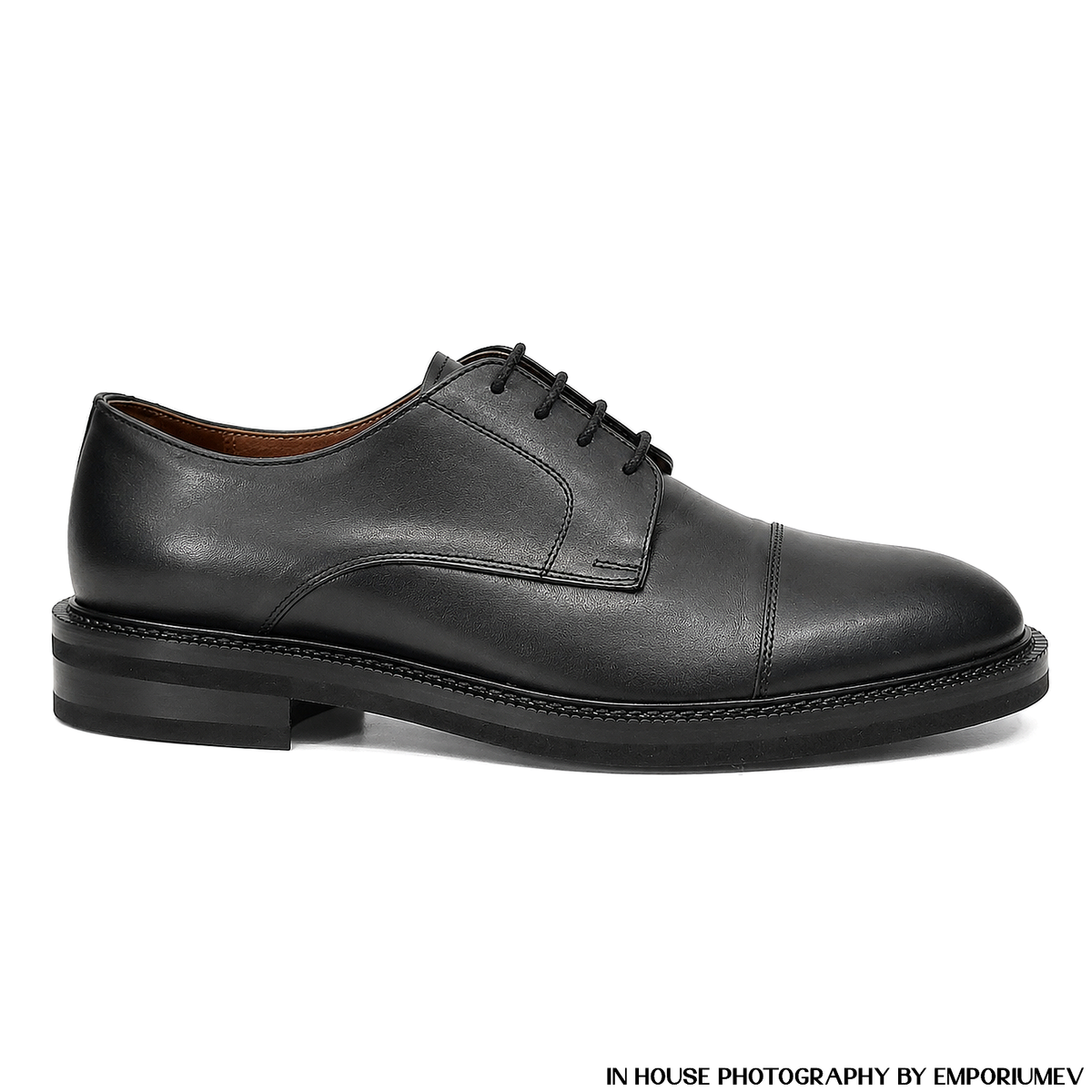 Barneys New York Nero Black Leather Derby Shoes Men Cap Toe  display picture 3