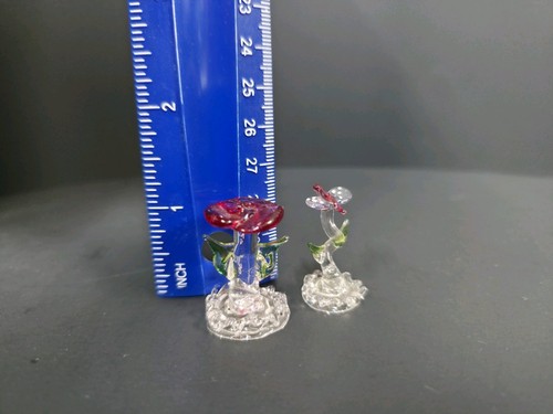 Spun Glass Dollhouse Miniature Rose And Dragonfly Flower 1 Inch - Picture 18 of 18