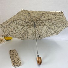 Authentic CHANEL By Sea Line Folding Parasol Umbrella Beige Black Cotton France