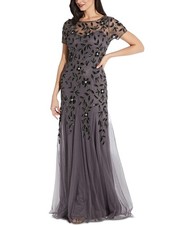 Adrianna Papell Womens Beaded Gown Dress