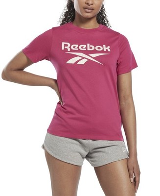 Reebok Women's Plus Big Logo SS Tee Knit Tops 100% Cotton Pink 1X/16W NEW!!