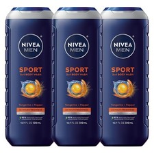 NIVEA MEN Sport Body Wash with Revitalizing Minerals, 3 Pack of 16.9 Fl Oz
