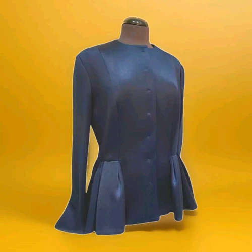 Giacca Abito Christian Dior Peplum Blazer Viscosa Senza Collari Blu Mezzanotte Navy S