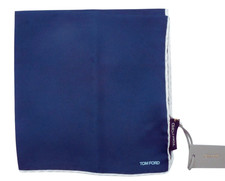 NWT TOM FORD Midnight Blue Solid Silk Pocket Square Italy 16"