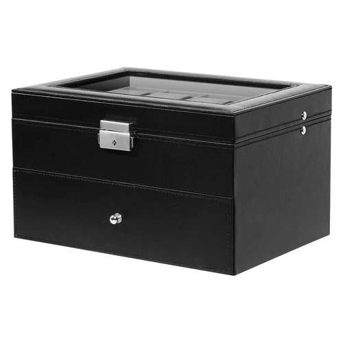 20 Slots Watch Box PU Leather Watch Case Lockable Jewelry Storage Display Case