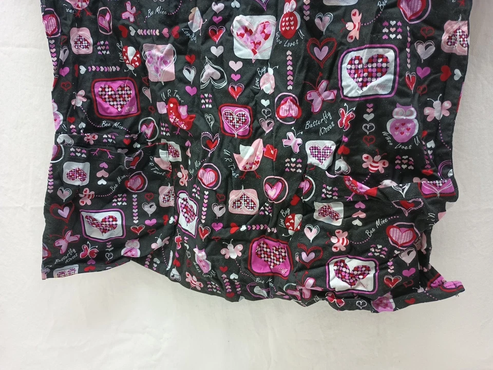 Womens Scrub Top Valentines Day Size Large Black Pink Red Hearts - Image 2 of 4