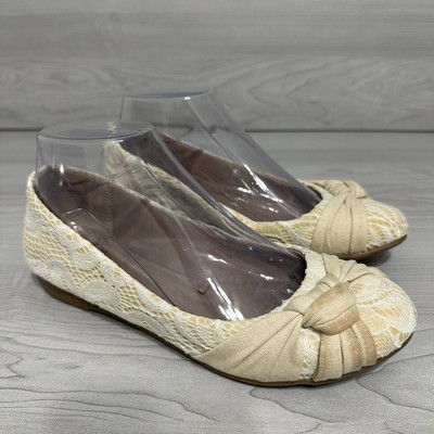 Fergalicious By Fergie Women s Lace Beige Flats Slip On Ballet Shoes Size 6 M