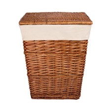 Large Wicker Laundry Basket with Lining, Bathroom Storage Basket Bin with Lid