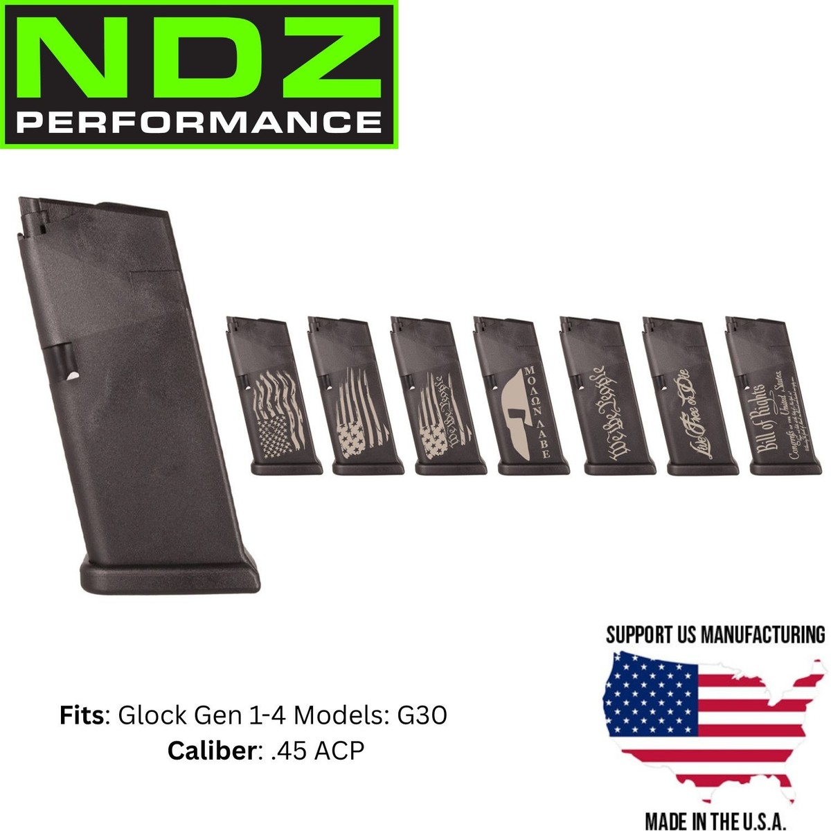 Glock 30 OEM Magazine .45 9Rd Gen 1‑4 Laser Engraved Choose Design