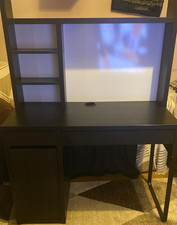 Black Computer Desk with Hutch, 4 Shelves, 2 Drawers & Cable Management
