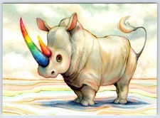Postcard ALBINOW RHINOW Rhinoceros Fantasy Rainbow Pop Manga Camilla d'Errico