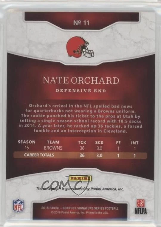 2016 Panini Donruss Signature Series Nate Orchard #11 Auto - Image 2 of 2