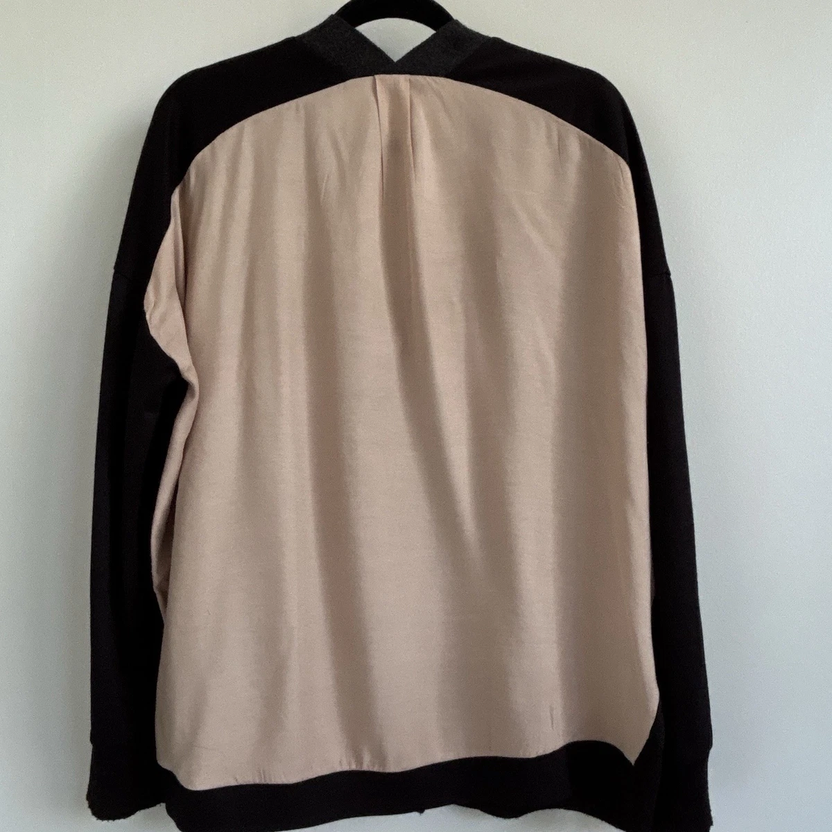 Zara Wool Blend Zip Cardigan M Black Blush Contrast Back Oversized