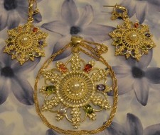 Dolly-Bijoux Fantaisie Parure 3PC Bo Chaine Pendentif Fleur Multicolore 60mm