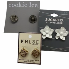 Lot of 3 Earring pairs SUGARFIX by BAUBLEBAR Khloe Cookie Lee white flower geo