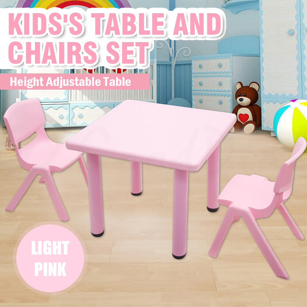 Kids Children Student Square Activity Table and 2 Chairs Light Pink 60x60cm S