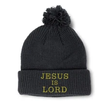 Pom Pom Beanies for Women Jesus Is Lord A Embroidery God Acrylic Skull Cap